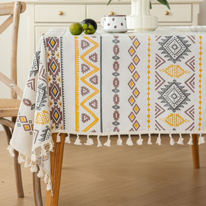 Theia 棉麻波西米亞風餐桌布, 款式4, 1個, 150 x 180 cm