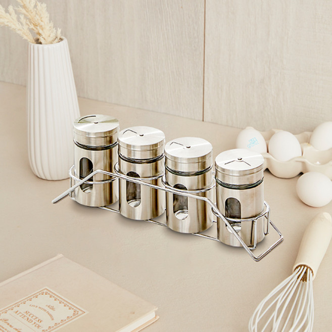 인블룸 스텐 양념통 4종 세트, 1세트, 양념통 100ml(4P) + 거치대