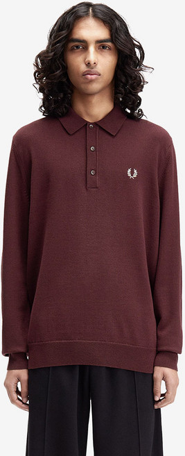 FRED PERRY 男士長袖經典針織衫 K4535, 酒紅色