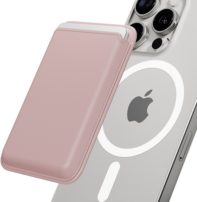 신지모루 맥세이프 3장 수납 M 비카 베이직 가죽 카드지갑 케이스, 핑크샌드, 1개