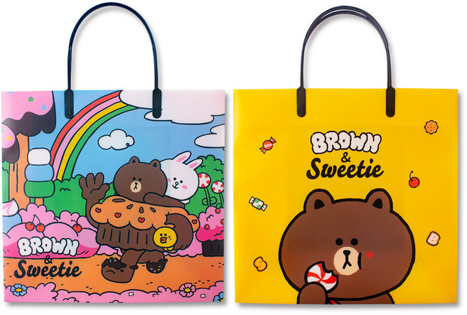 라인프렌즈 브라운앤프렌즈 pp 쇼핑백, 혼합색상, 2개