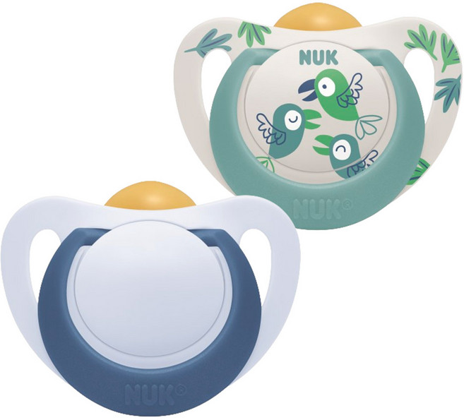 NUK Star乳膠安撫奶嘴, S2(6-18個月), 鳥, 藍色, 2個