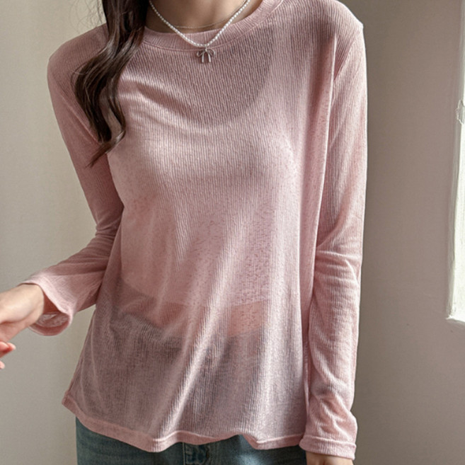 안다로미 여성용 여름 긴팔 시스루 티셔츠