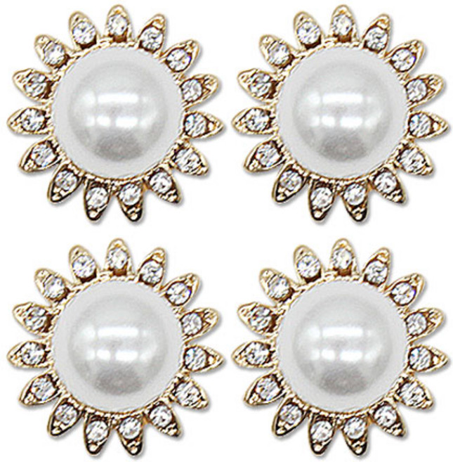 미니 큐빅 진주 보석 단추 데이지 15mm, 골드, 4개