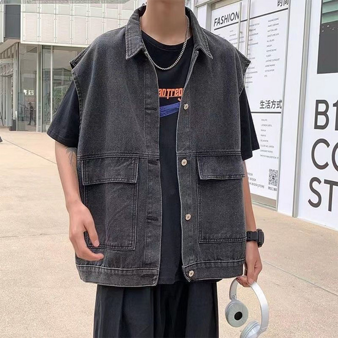 男士前口袋牛仔背心