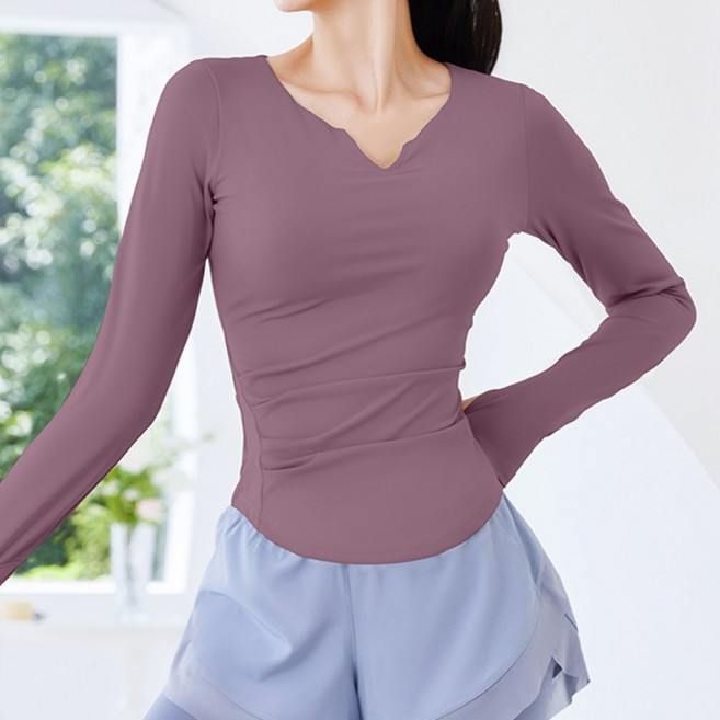 MARKETPIA 女款皮拉提斯瑜珈服V領長袖T恤
