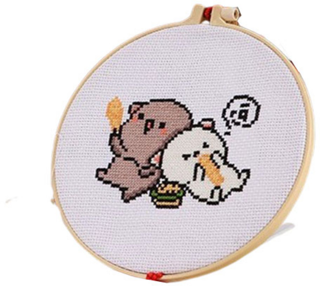 DIY 귀여운 고양이 커플 하트 자수 세트, 1세트, 치킨