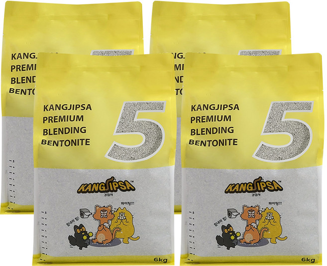 강집사 프리미엄 블렌딩 벤토나이트 고양이 모래 5, 6kg, 4개