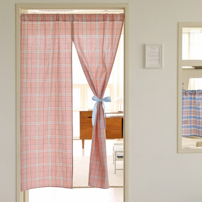 데코토닉 파스텔체크 가리개커튼