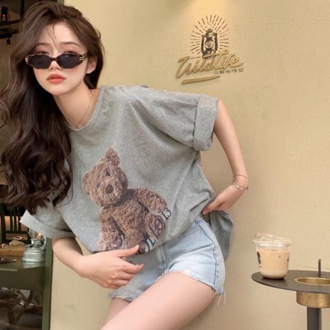 루나걸 여성용 베어 뒷트임 티셔츠