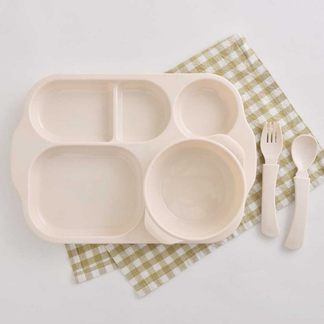 팬톤홈퍼니싱 CMYK 유아용 5구 식판 + 키즈볼 + 포크 + 스푼 세트, 크림, 1세트