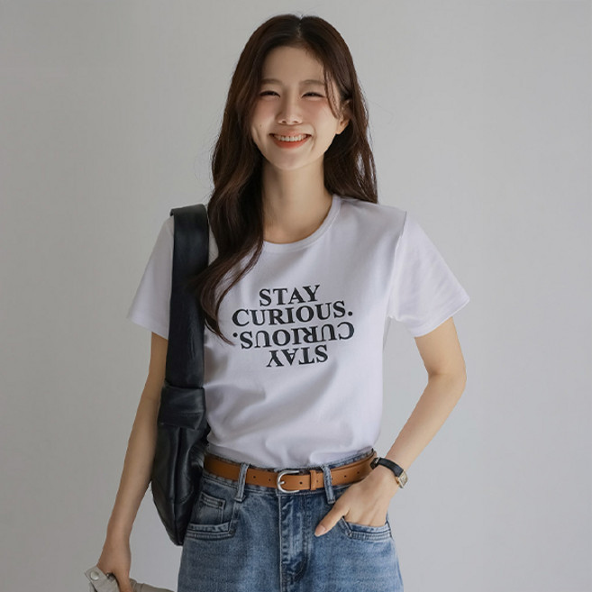 시크폭스 여성용 스테이큐 레터링 반팔 티셔츠