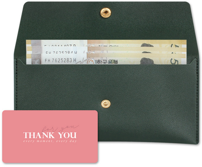 리코즈 레더 현금 용돈봉투 + 카드 세트, 딥그린, 1개