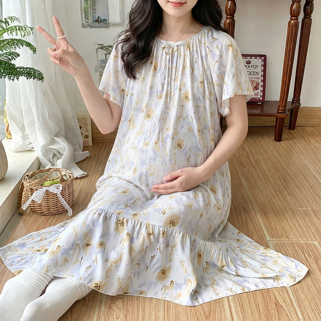 데이소이 우아한 라운드넥 임부 홈웨어 원피스