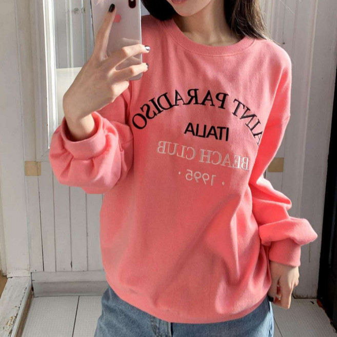 라라온 라운드넥 자수 레터링 긴팔 맨투맨 26TSP3761