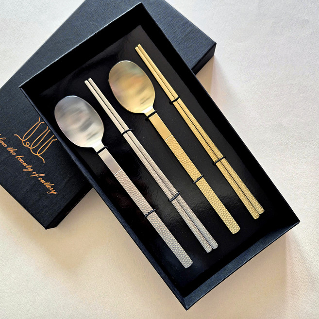 보겐 해머글로우 커트러리 수저 2종 선물 세트, 실버, 골드, 1세트, 숟가락 2p + 젓가락 2벌 + 선물박스