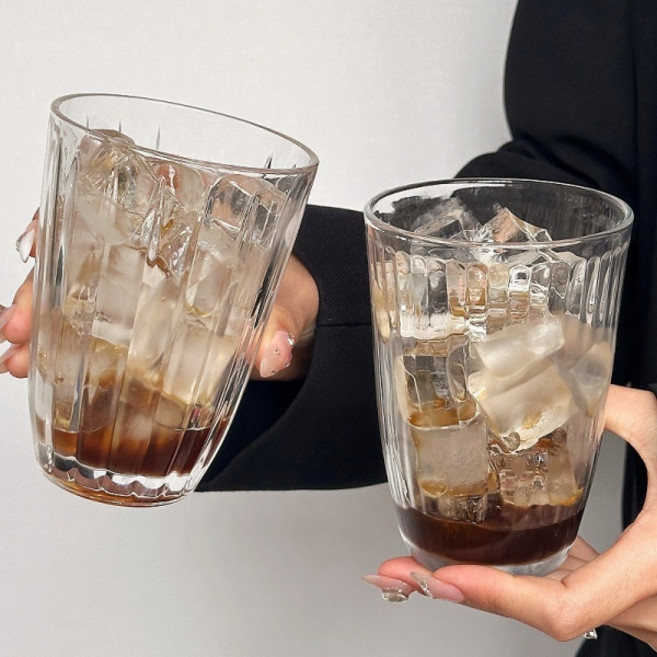 아메리칸로드 스트라이프 홈카페 유리 주스컵 와이드 340ml + 오리지널 380ml 세트 HR1881, 투명, 1세트