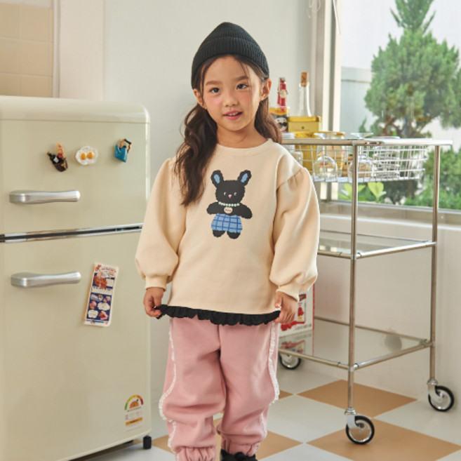 키키모라 여아용 깜냥이 레이스 맨투맨