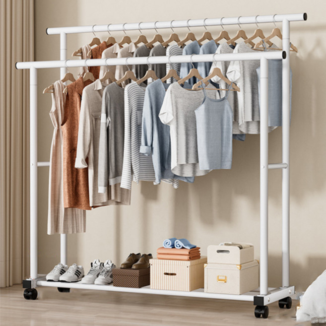 라이크하우스 스탠드 옷걸이 더블 2단 이동식 행거 원룸 튼튼한행거, 화이트