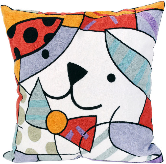 해피툴 리본 댕댕이 자수쿠션 커버 + 솜포함, 혼합색상