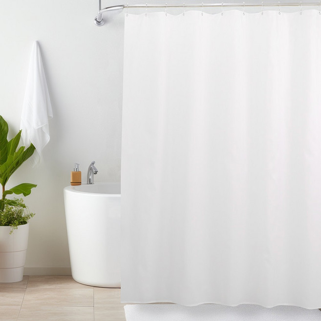 포그난 패브릭 욕실 방수 샤워커튼 + 스텐 고리 세트, 1세트, 화이트(샤워커튼)