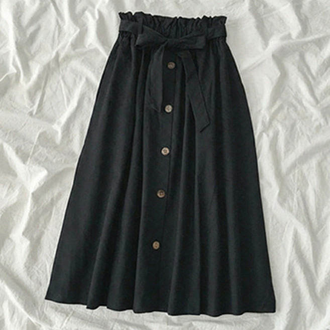 아이캔심플 여성용 내추럴 무드 버튼 밴딩 A라인 스커트