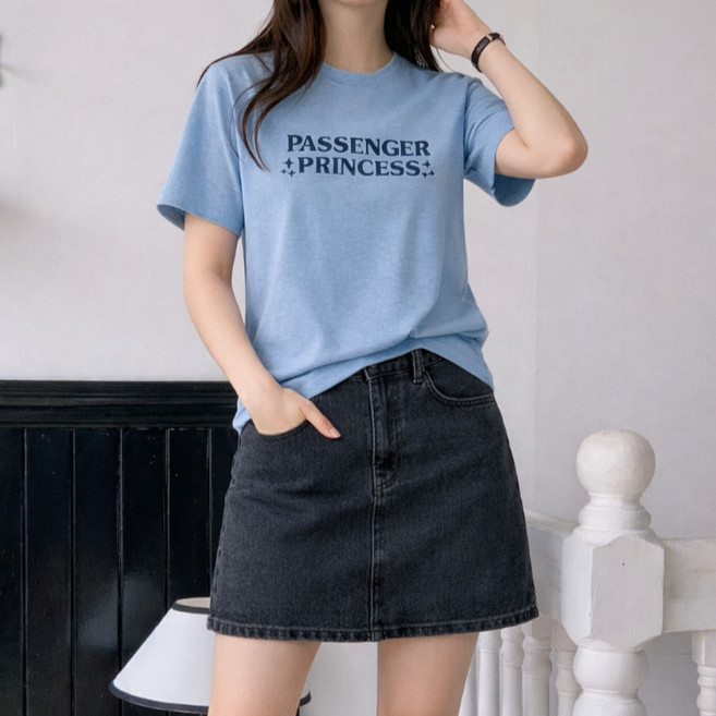 라라온 여성용 레터링 라운드넥 면 반팔 티셔츠 26TSP3826