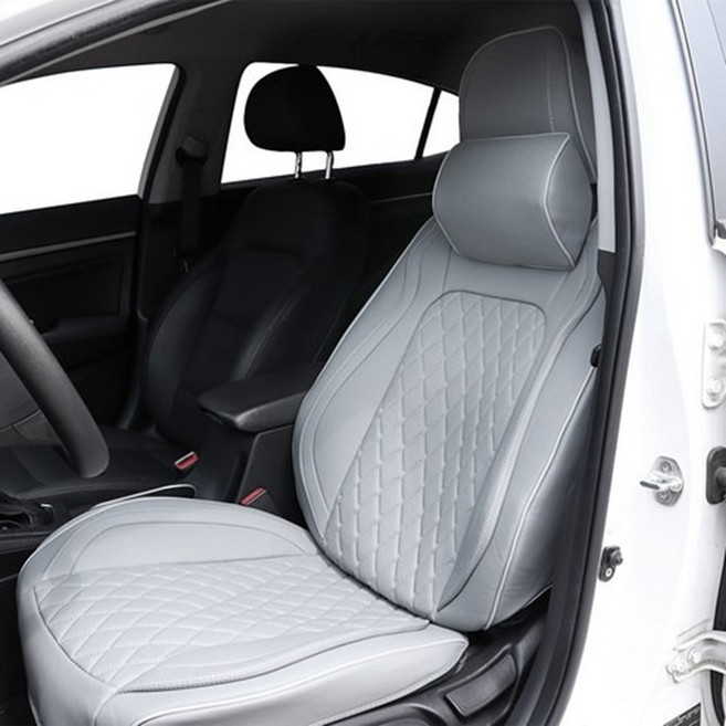 DAEHAN AUTOMOBILE 四季PU皮革座椅套多功能RECURE前座用全罩4件組, 灰色, 1組