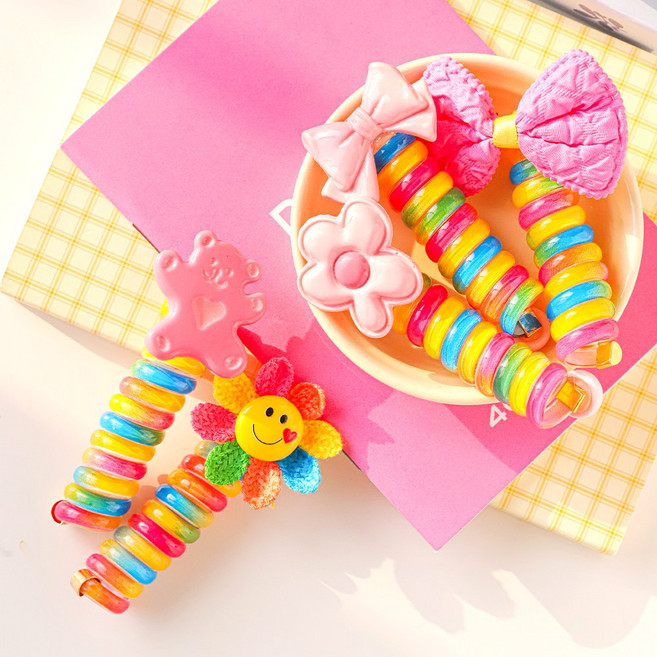 아기코끼리 레인보우 비즈 스프링 머리끈 5종 세트