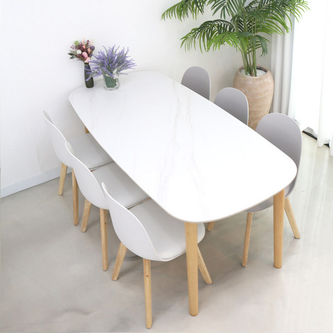 참갤러리 비브라 타원 원목 세라믹 식탁세트 6인용 1800 방문설치, 화이트(식탁), 화이트(의자), 그레이(의자), 일반의자 6