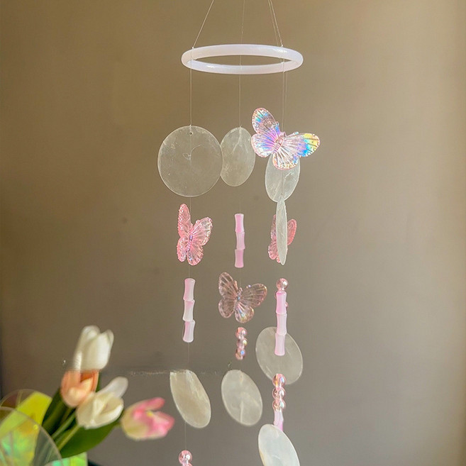 올하이 DIY 침실 장식품 모빌 조개 나비 풍경, 01 핑크 팩