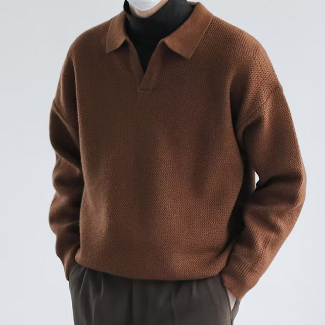 JTL 男士基本款V領翻領寬鬆版型針織衫