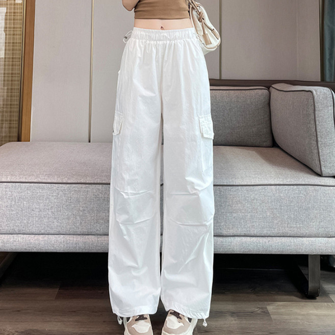 반야스토리 여성용 간절기 포켓 카고 와이드 밴딩 바지 SS128