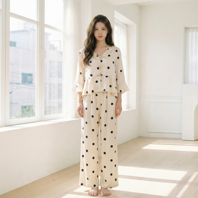 마켓피아 여성용 도트 7부 파자마 세트