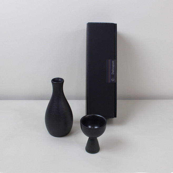 달소금 도자기 블랙 혼술 선물세트 숲, 1세트, 호리병도쿠리 + 손잡이술잔