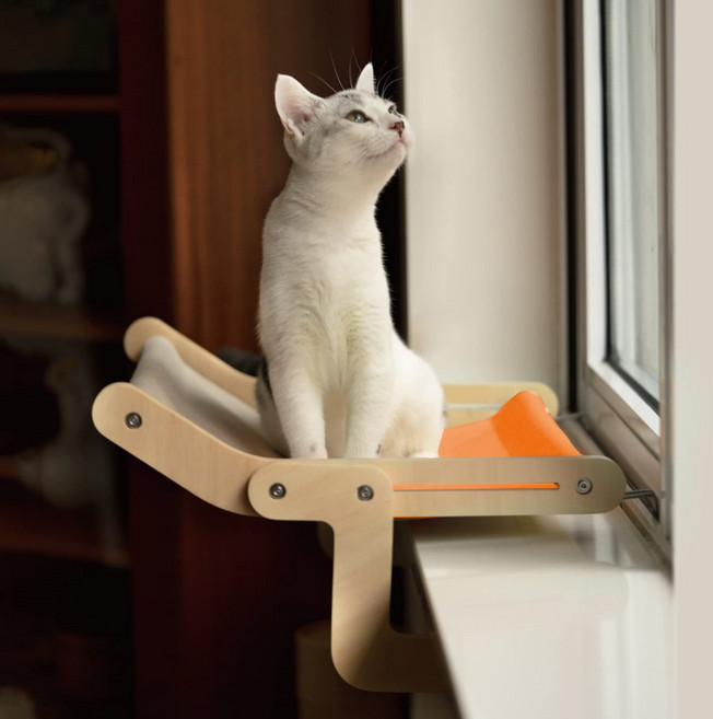 카무라라 고양이 창문 창틀 해먹, 오렌지그레이, 1개