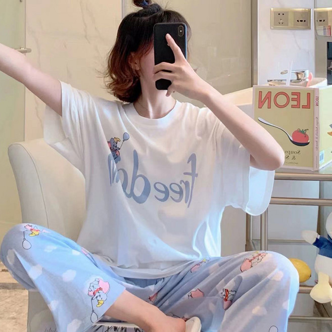 Elsso 女款睡衣 短袖T恤 + 長褲 家居服 室內服 睡衣 上下套裝