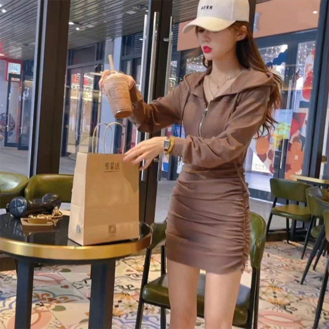 피어니스트 반집업 캐주얼 후드 원피스