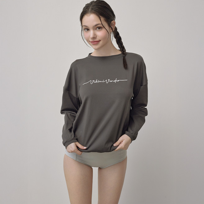 비키니밴더 여성용 루즈핏 래쉬가드 상의, 차콜