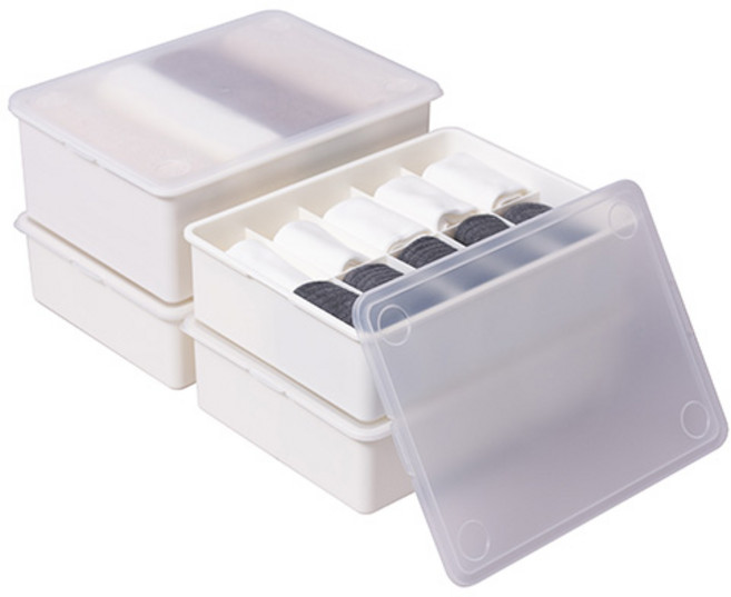 이즈리빙 칸칸칸 속옷 정리함 1칸 1p + 10칸 2p + 15칸 1p 세트, 아이보리 + 반투명 뚜껑, 1세트