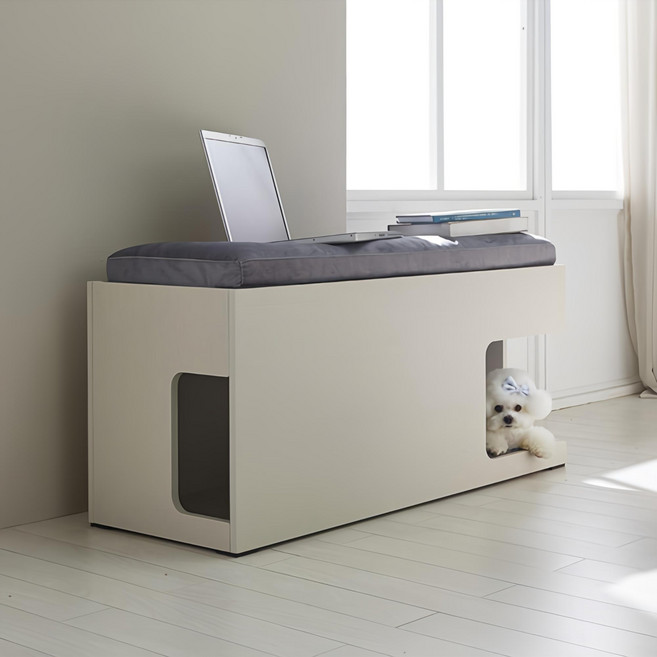 meruya 寵物立方床凳寵物屋, 米白色, 1個