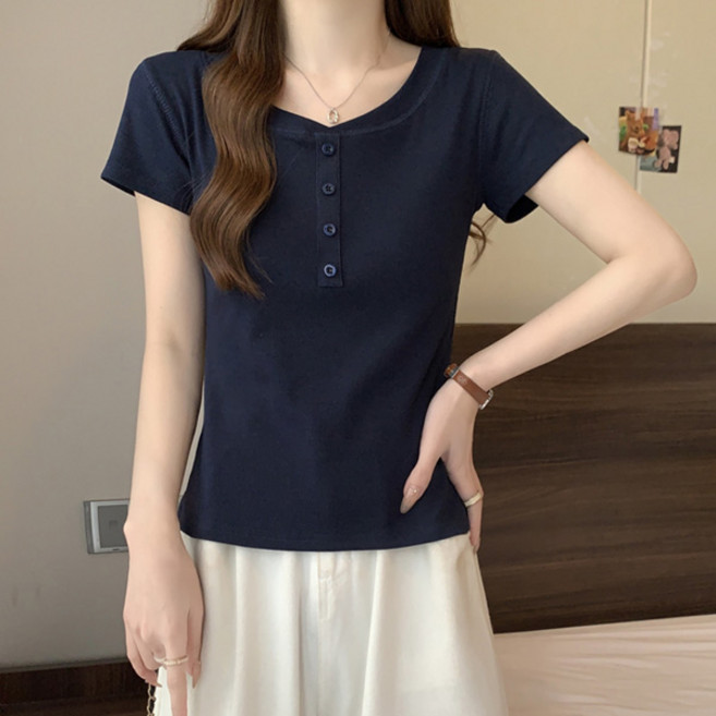 Awesomeful 女款 Prunelle 亨利領修身短袖T恤 A26SMT022703