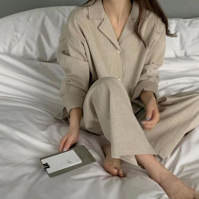 Elsso 女用長袖睡衣 大尺碼 家居服 夏季室內服 睡衣套組