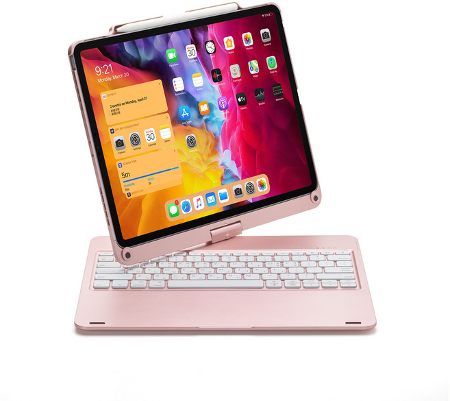 시즌템 아이패드전용 블루투스 한글 키보드 케이스, 로즈골드