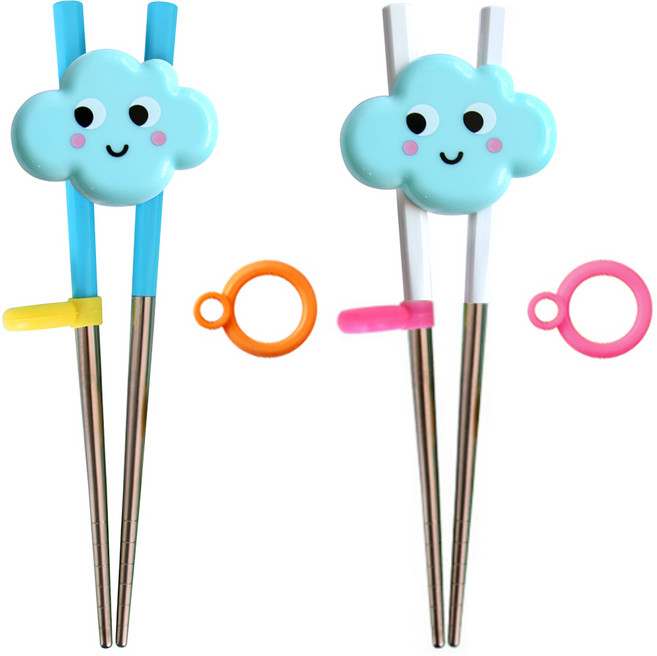 애니팜 양손가능 연습용 교정젓가락 2p + 리필 실리콘링 2p 세트, 구름BW, 1세트