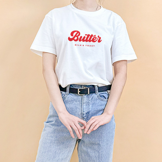 험블스튜디오 여성용 통기성 버터 레터링 기본핏 20수 면 반팔티 KK_98_086