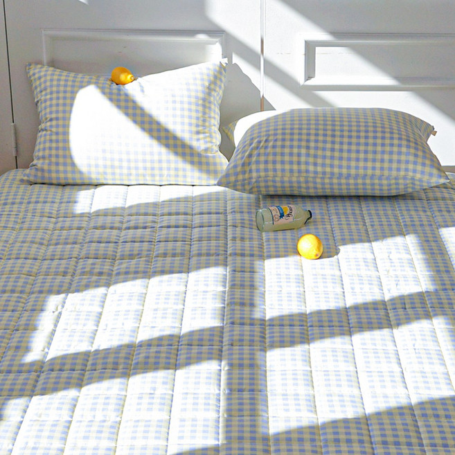 루시드슬립 국내산 부드러운 드림체크 고정밴드 침대패드, 블루 레몬