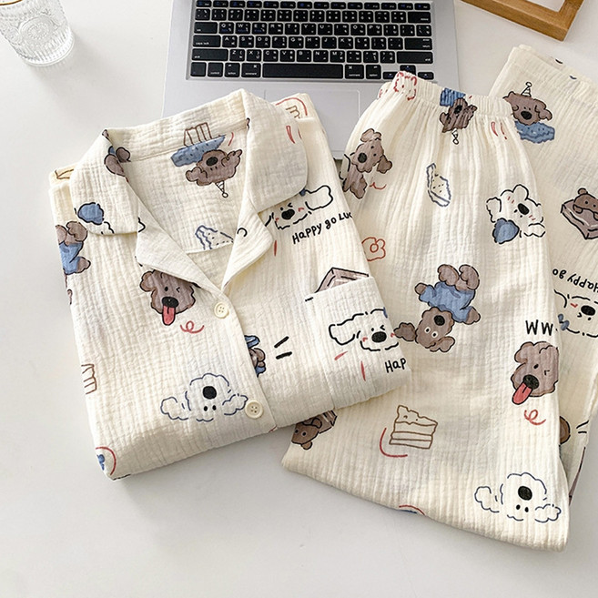 엘쏘 여성용 통기성 거즈면 라이트 큐티 홈웨어 긴팔 긴바지 세트