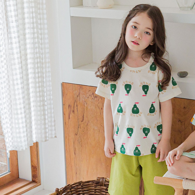 뎀뎀 아동용 초록배 면모달 3부 내의 상하 세트