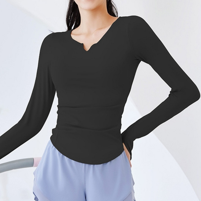 marketpia 女款皮拉提斯瑜珈服V領長袖T恤